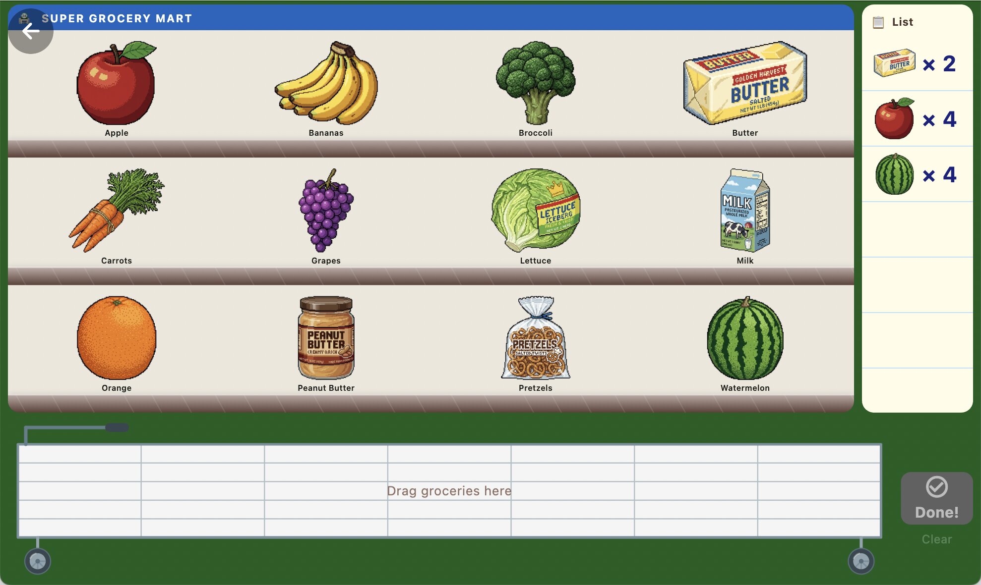 2 sticks of butter, 2 apples, and 4 watermelons - a typical shopping cart